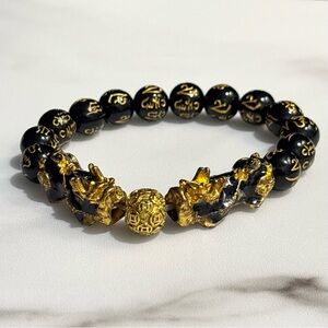 Feng Shui Black Gold Beaded Dragon Bracelet